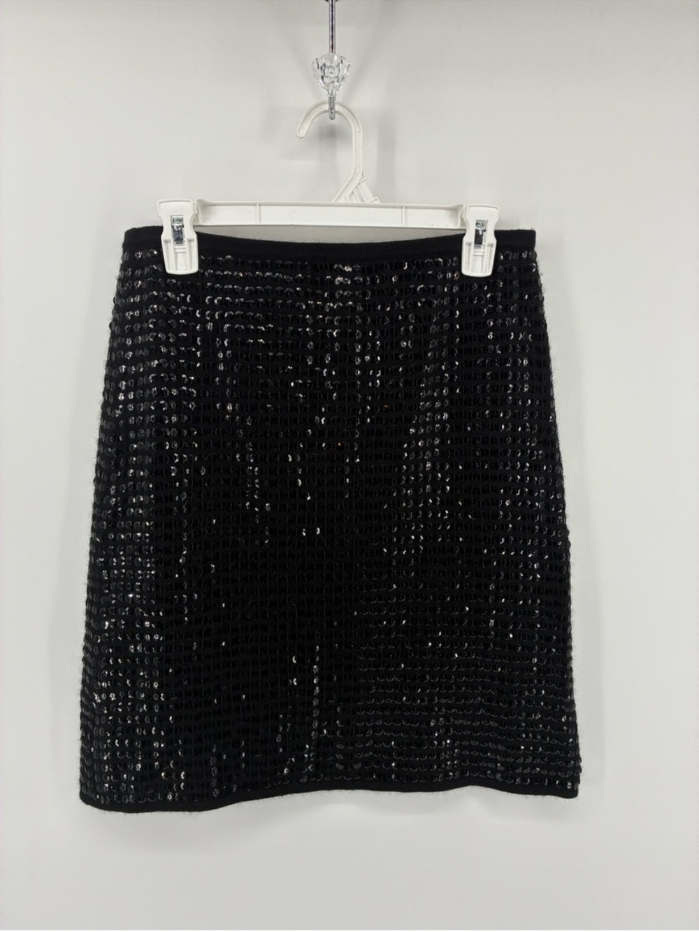 Jacob Angora Rabbit Hair & Wool Blend Elegant Black Sequin Bodycon Mini Skirt